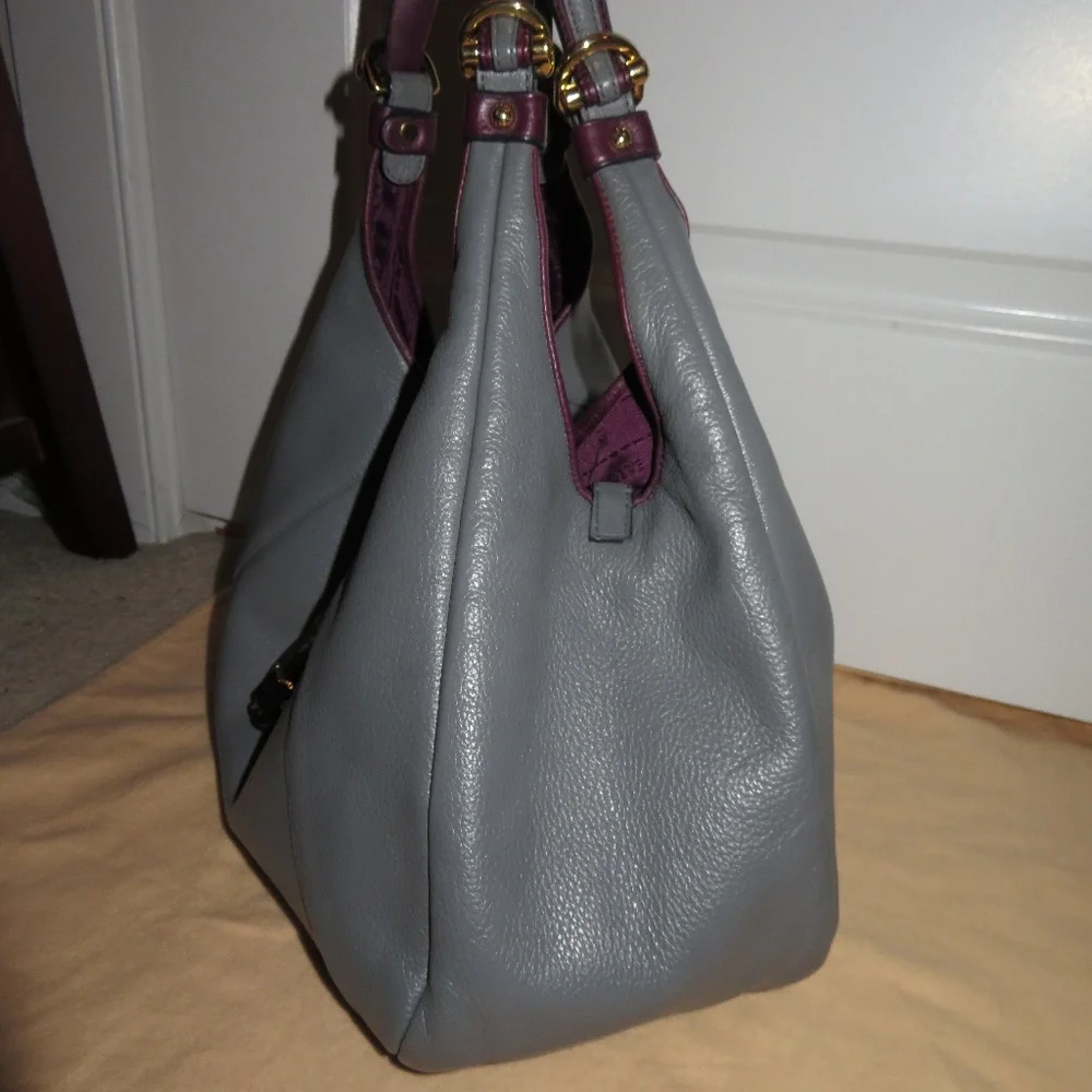 Loewe Calle Grey with Purple Trim Leather Hobo Bag